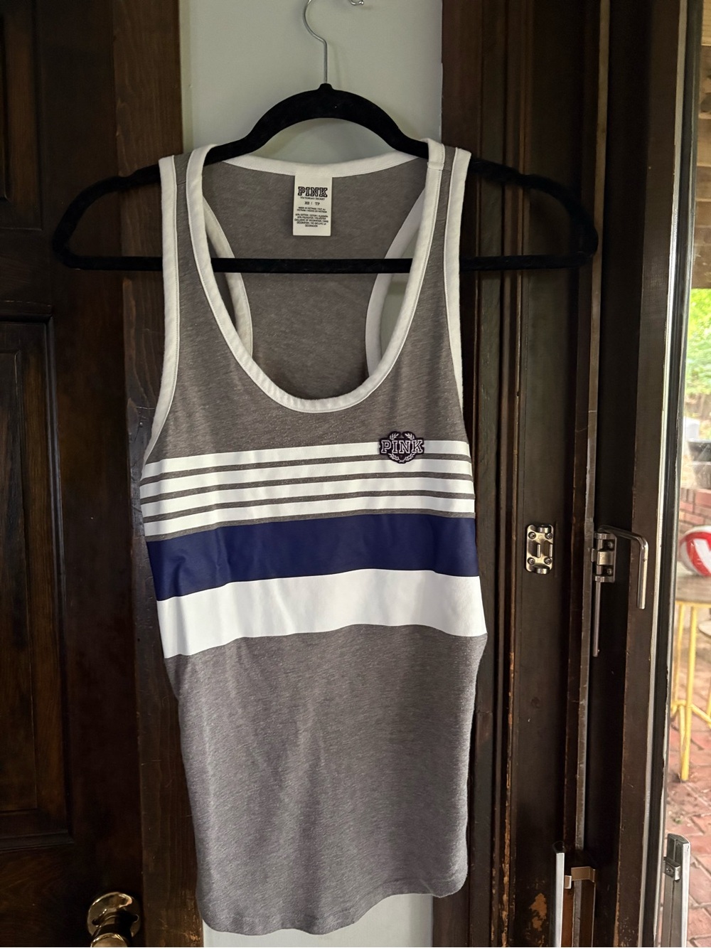 PINK Victoria's Secret Gray Tank Top with Navy and White Stripes
